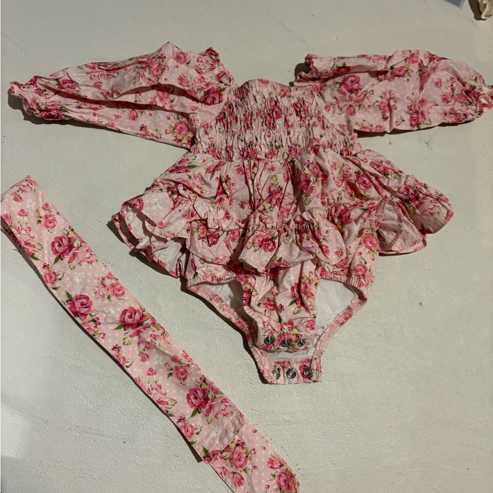 Floral Pink Baby Romper with Headband